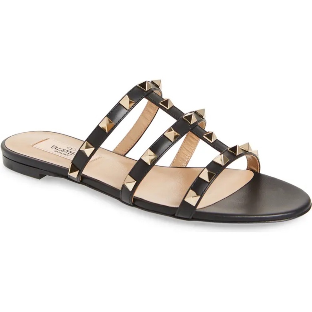 Valentino Black Sandals with Gold Studs